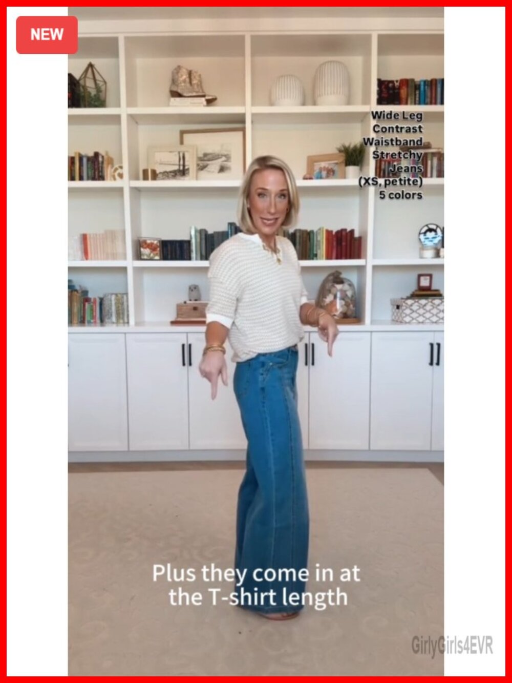 Cotton Blend High Rise Wide Leg Stretchy Denim Jeans with Contrast Seams - Picture 7 of 7